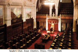 CONTINENTAL SIZE POSTCARD SPEALER'S CHAIR SENATE CHAMBERS AT OTTAWA CANADA