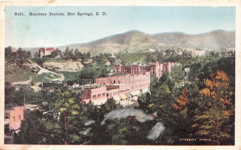 Hot Springs South Dakota~Business Section Bird's Eye View~1920s Stevens Postcard