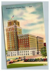 Vintage 1930's Postcard - Flag Over Humble Building Houston Texas - Old Cars