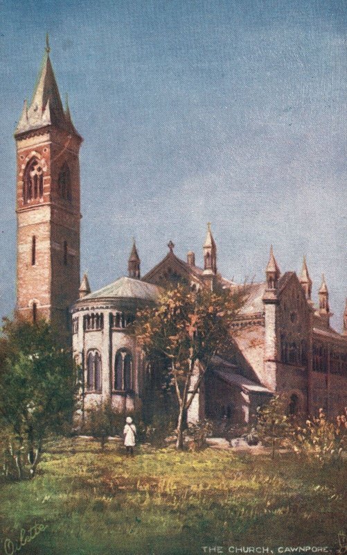 Vintage Postcard Church Cawnpore Historical Religious Building Oilette Raphael