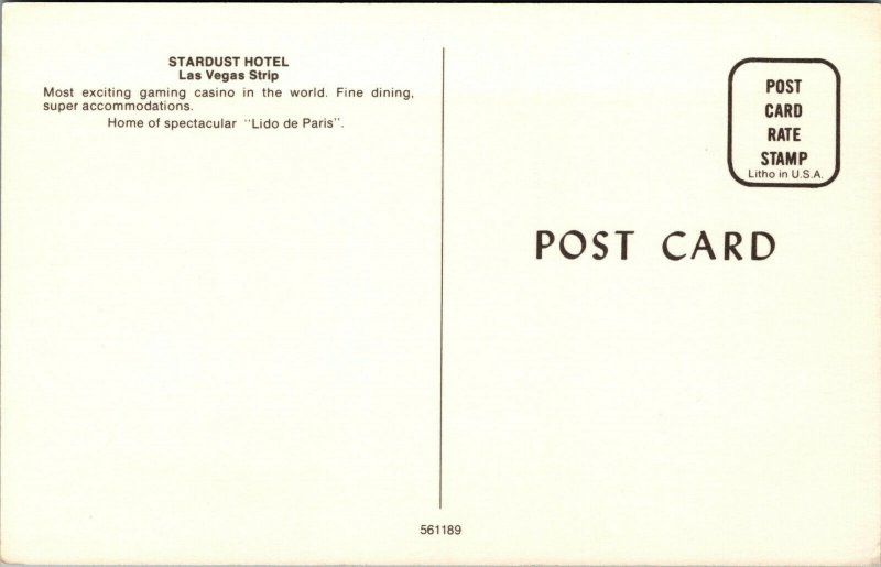 Vtg 1950s Stardust Hotel and Casino Las Vegas Nevada NV Postcard