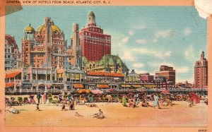 Vintage Postcard 1949 General View Of Hotels From Beach Atlantic City New Jersey