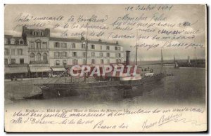Old Postcard Honfleur L & # 39Hotel of White Horse and Boat Harbor