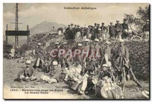 Old Postcard Army Maneuvers in the Alps The great stop