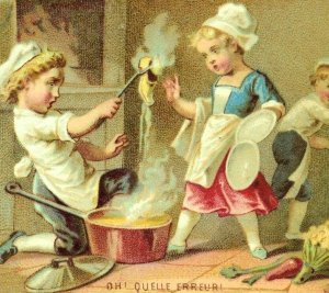1870's-80's Hogg, Brown & Taylor Cute Kid Chef Cooking Shoe Trade Card F78
