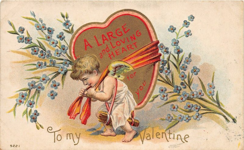 F78/ Valentine's Day Love Holiday Postcard c1910 Cupid Large Heart 6