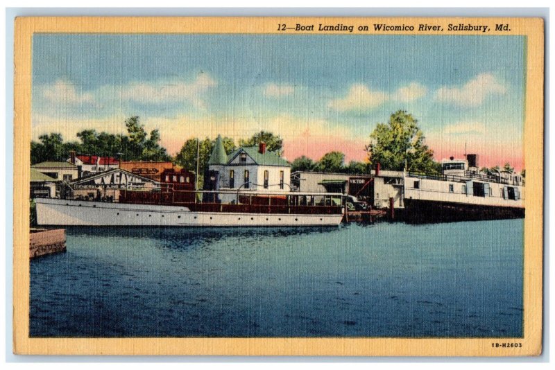 c1940's Boat Landing on Wicomico River Salisbury Maryland MD Vintage Postcard 