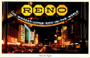 Nevada Reno Famous Arch Looking Down Virginia Street At Night