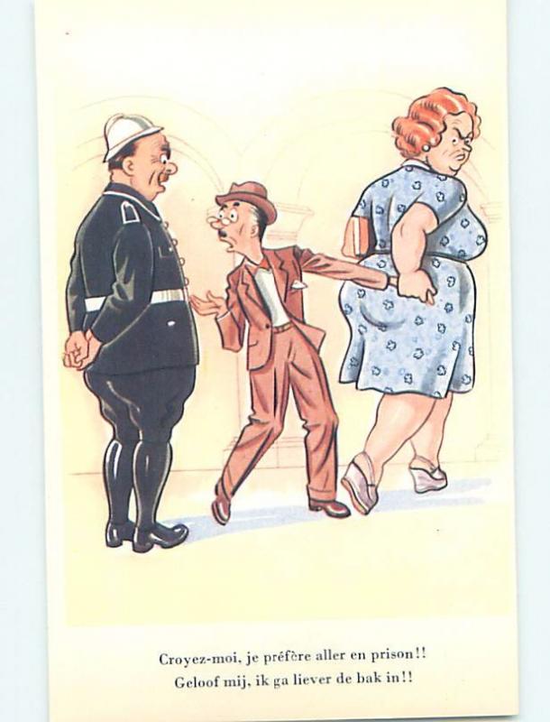 Pre-Chrome comic foreign TALL FAT WIFE WITH SHORT SKINNY HUSBAND HL9222 ... image