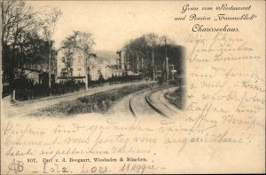 Chausseehaus Wiesbaden Train Tracks Restaurant Gruss vom Restaurant 1890s PC