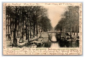 View of Boats on Great Canal Amsterdam Netherlands 1900 UDB Postcard S17