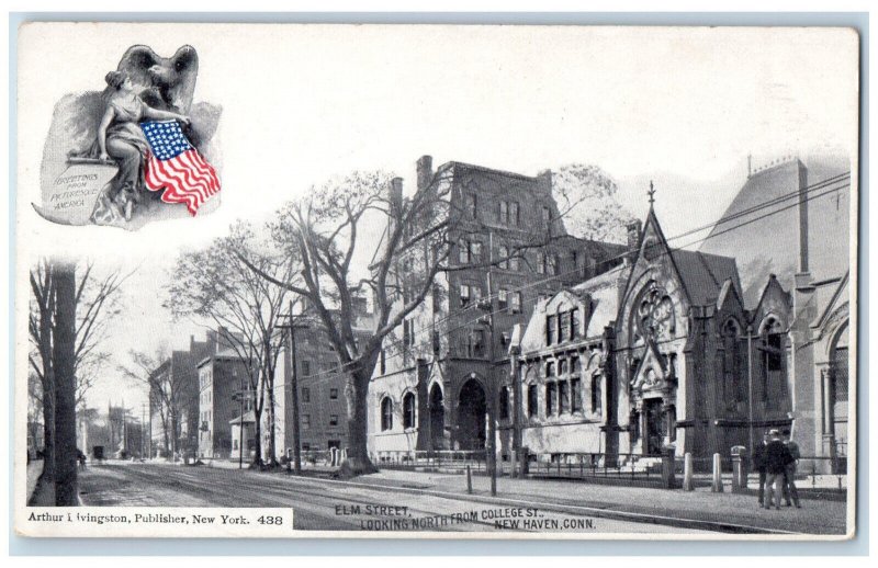 c1905 Elm Street Looking North from College Street New Haven CT Postcard 