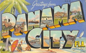 PANAMA CITY Bay County, Florida Large Letter Linen c1940s Vintage Postcard