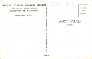 Mother Good Councel Church Hollywood California CA Palms Old Car Postcard UNP