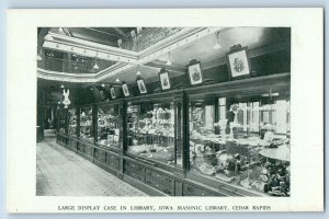 Cedar Rapids Iowa Postcard Large Display Case In Masonic Library c1920's Antique