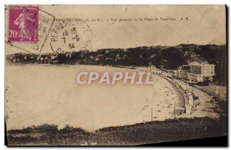 Old Postcard Perros Guirec General view of the beach Trestraou