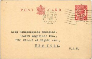 Entier Postal Stationery Postal Britain Great Britain to New York in 1939 Bec...