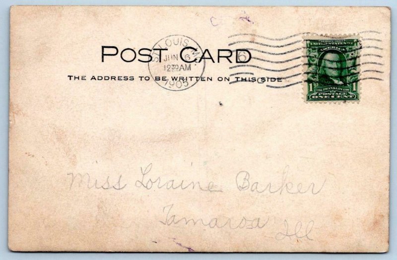 1905 RPPC TAMAROA ILLINOIS POSTMARK EXAGGERATED BIG HEADS TO LORAINE BARKER