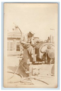 c1920's USS Pittsburgh US Navy Sailor Working on Equipment RPPC Photo Postcard 