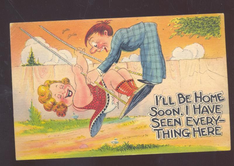 I HAVE SEEN EVERYTHING HERE MAN WOMAN ON SWING SET VINTAGE COMIC POSTCARD