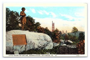 Little Round Top & Gen. Warren Statue Gettysburg PA. Pennsylvania Postcard