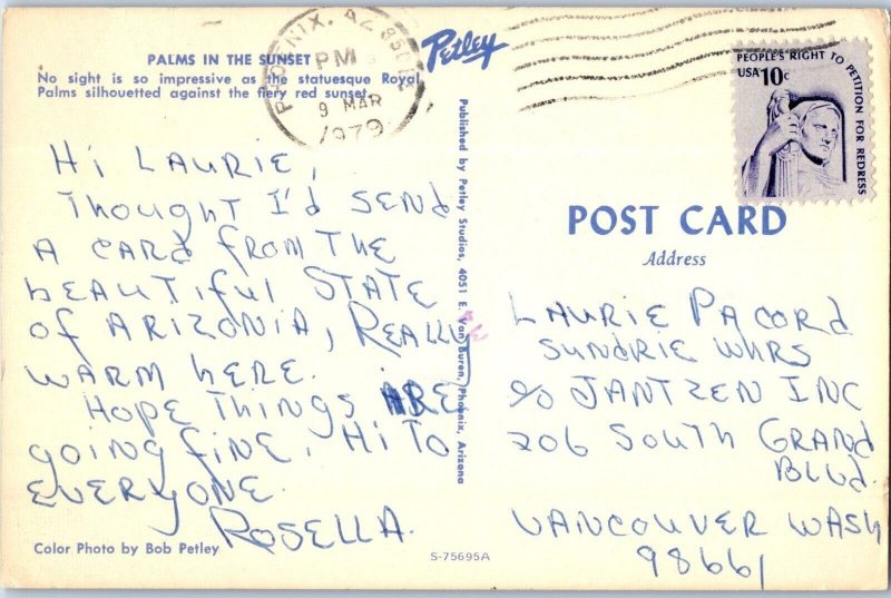 Palms in the Sunset Arizona Postcard Posted 1979