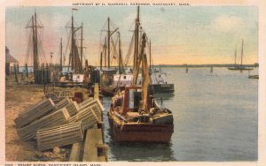 Wharf Scene, Nantucket Island, Massachusetts, Early Postcard, Unused