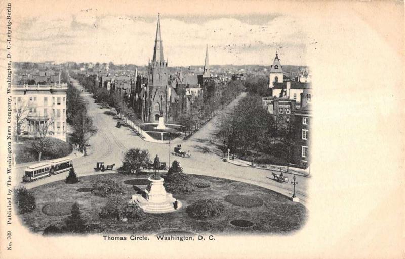 Washington DC Thomas Circle Monument View Antique Postcard K10318