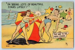 Comic Humor Postcard Sexy Woman Slapped Man I'm Seeing Lots Of Beautiful Stars