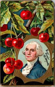 George Washington Cherry Tree Cherries Washington's Birthday c1916 Postcard M14