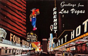 Fremont Street Night Scene LAS VEGAS Neon Cowboy Casinos c1960s Vintage Postcard