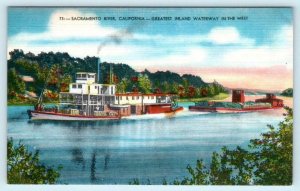 SACRAMENTO RIVER, CA ~ Greatest Inland Waterway in the West 1940s Postcard