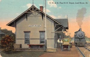 Leaf River Illinois CM & St. Paul Train Depot Station Antique Postcard RR130