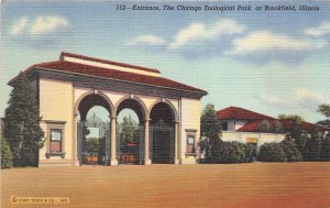 Brookfield Illinois 1940s Postcard Entrance The Chicago Zoological Park ZOO