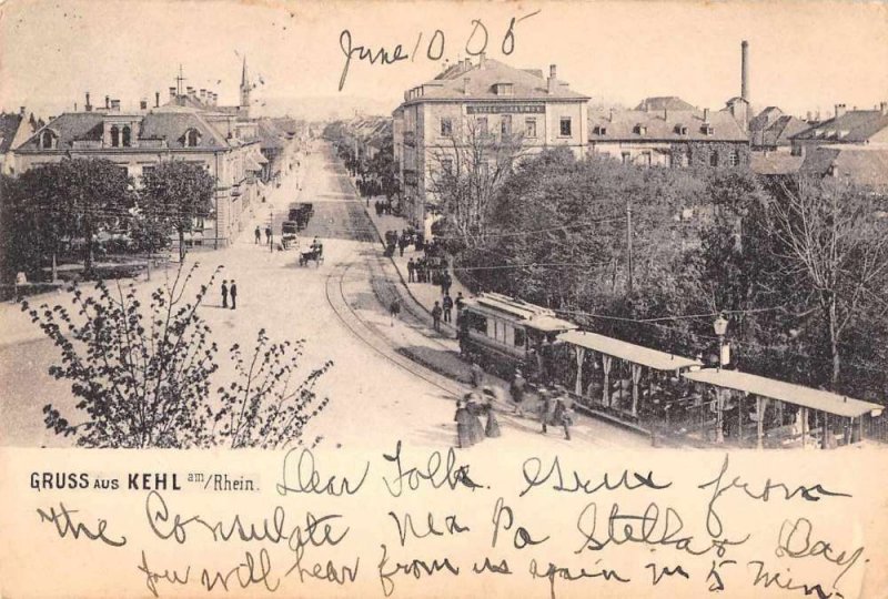 Kehl am Rhein Germany Trolley  Street Scene Gruss aus Postcard JF360316