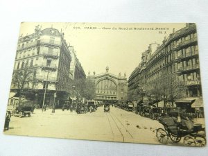 Vintage Postcard France Paris Gare du Nord et Boulevard de Denain North Station