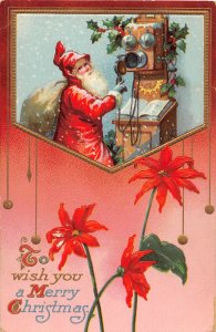 F79/ Santa Claus Merry Christmas Holiday Postcard c1910 Phone Sack 9