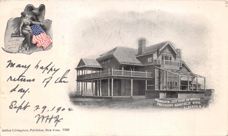 ELBERON NEW JERSEY FRANKLYN COTTAGE PRESIDENT GARFIELD DIED~LIVINGSTON POSTCARD