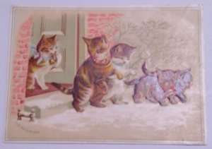 1880s Licon Coffee Anthropomorphic Cats Departure Toledo OH Victorian Trade Card