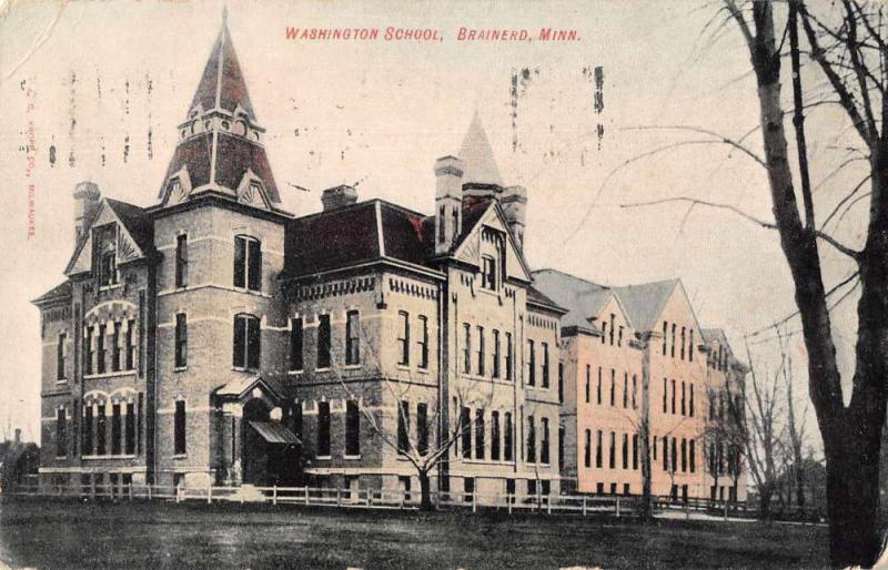 Brainerd Minnesota Washington School Exterior Vintage Postcard JD933450