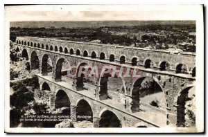 Old Postcard The Pont du Gard seen the top of the mountain which borders the ...