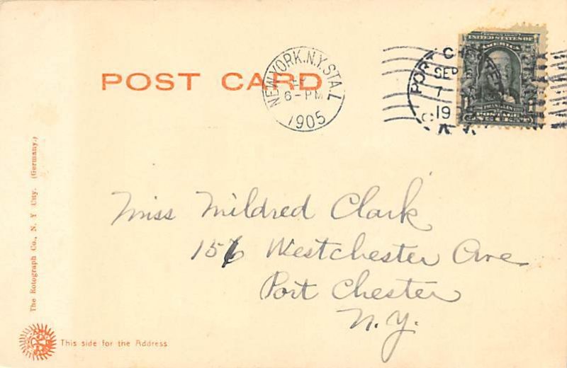 Statue of Liberty New York City, USA 1905 writing on front, tab marks on corn...