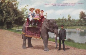 Children Riding Indian Elephant Gunda New York Zoological Park 1926