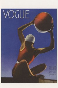 1932 Swimming Sports Lady Giant Pool Ball Vogue Magazine Postcard