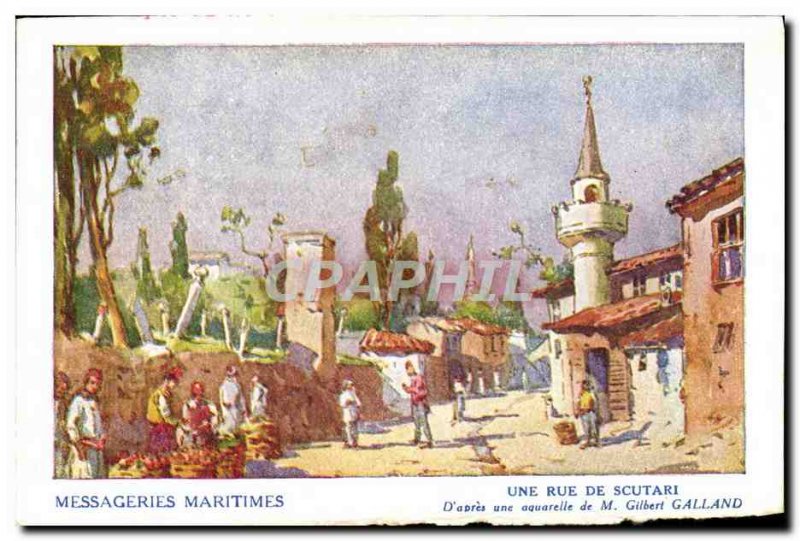 Old Postcard Messageries Maritimes Boat Company A street Scutaria