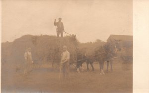 Vintage Postcard 1910s Portrait of Three Old Men Workers w/ Horse Working Time