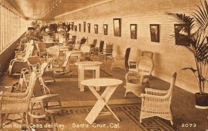 Sun Room, Casa del Rey, Santa Cruz, California 1916 Vintage Postcard