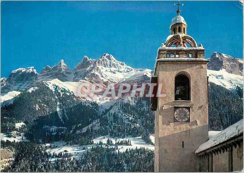 Modern Postcard Champery the church and the Dents du Midi