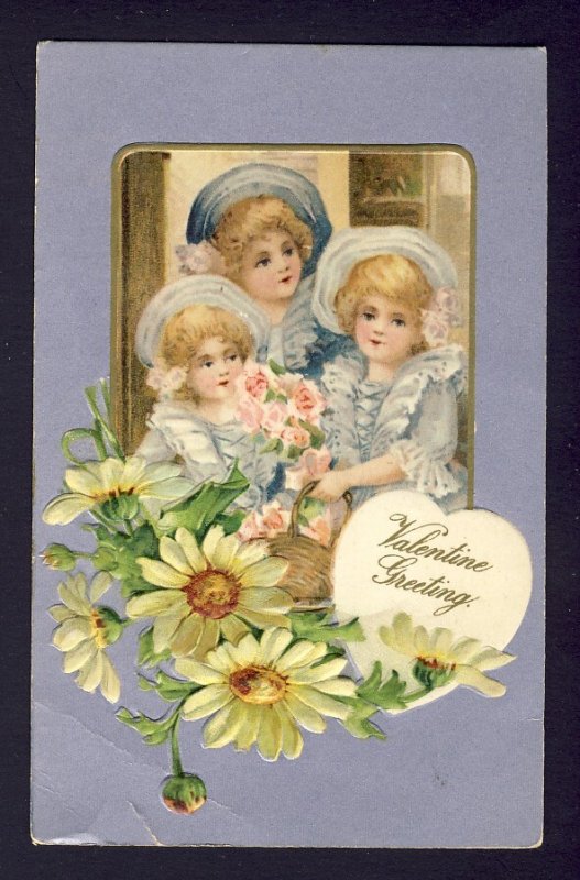 St. VALENTINE'S DAY - Cute girls light yellow daisy flowers heart emboss...