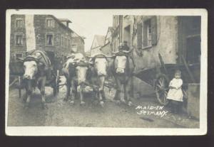 RPPC WWI 1919 LIESER GERMANY STREET SCENE OXEN DRAWN WAGON PHOTO POSTCARD